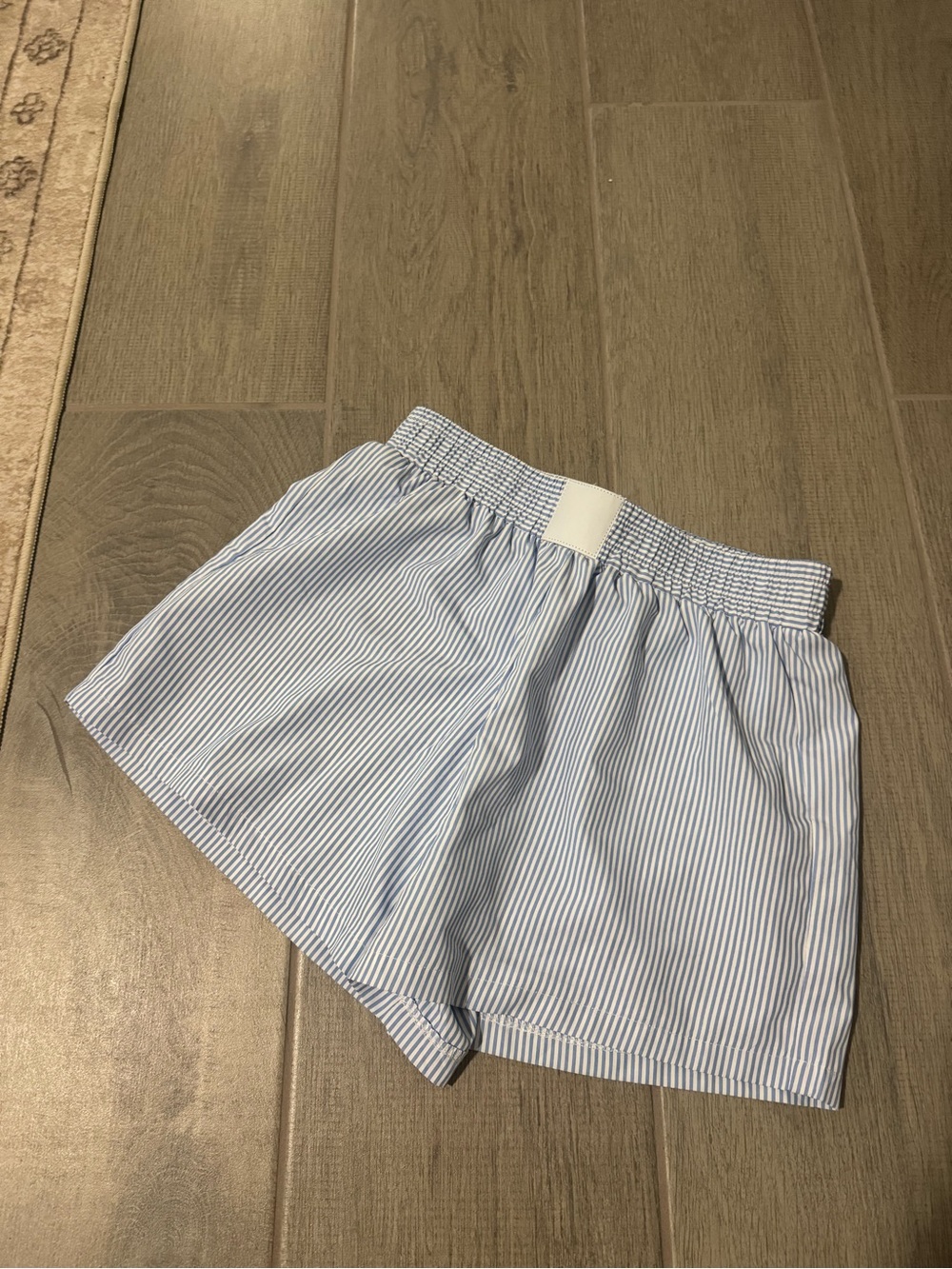 Light Blue Pinstripe Elastic Waist Women’s Shorts